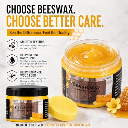 CARGEN Beeswax Wood Polish & Conditioner - 3 Pack with 2 Sponges