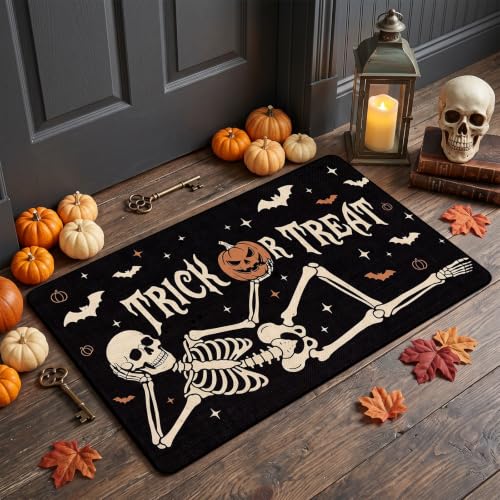 Halloween Skull Welcome Doormat - Non-Slip Rubber Backing, 17x29 Inch