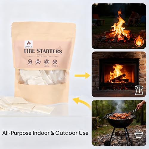 Waterproof Fire Starters for Campfires & Indoor Fireplaces 30 Pack
