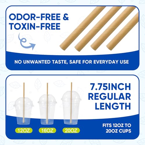 300 Compostable Brown Paper Straws - 7.75" Eco-Friendly Drinking Straws