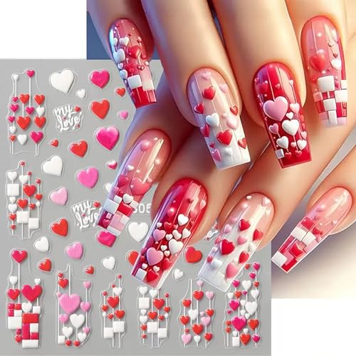 Valentine's Day 5D Nail Stickers - Red & Pink Heart Nail Decals