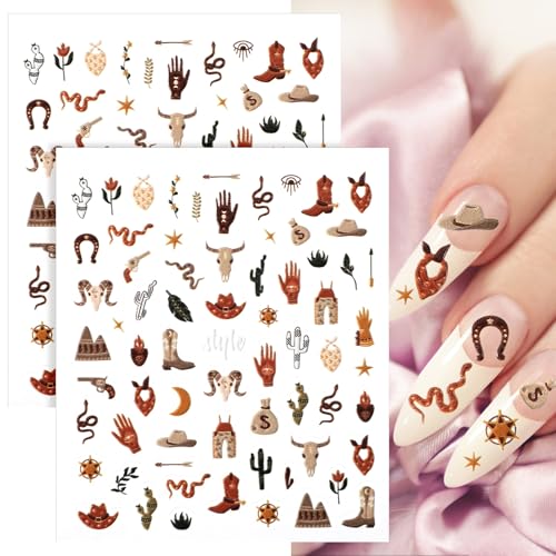 Retro Cowboy Nail Art Stickers 5D Embossed Western Decals