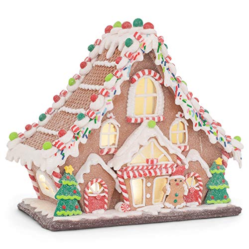 Lighted Gingerbread Lodge Décor - 11.5 Inch Holiday Village Centerpiece