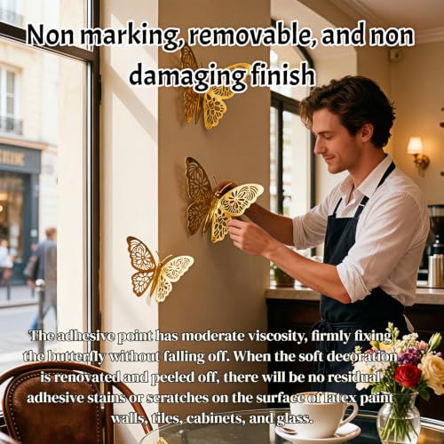 24Pcs 3D Gold Butterfly Wall Decor - Removable DIY Stickers