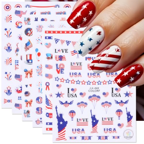 POWPOP 6PCS Patriotic 4th of July Nail Art Stickers & Decals