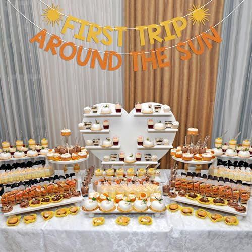 First Trip Around the Sun 1st Birthday Banner - Gold Orange Boho Sunshine