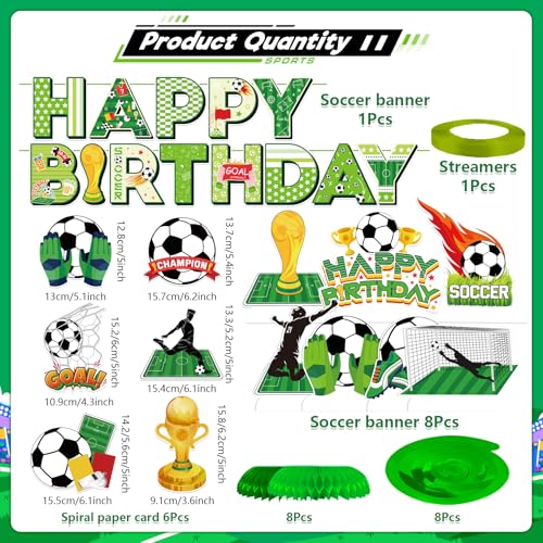 Soccer Birthday Party Decorations Set - Banner, Swirls & Centerpieces