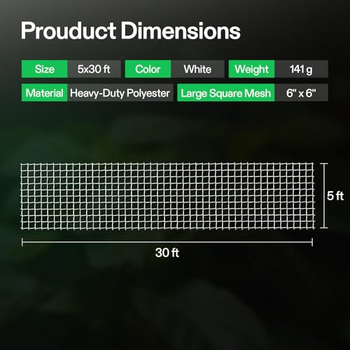 VIVOSUN Heavy-Duty Polyester Trellis Netting, 5' x 30' with 6" Mesh