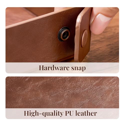 Josmimic Valet Tray Organizer, Collapsible Faux Leather Catch All - Brown