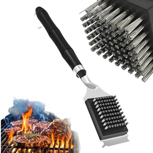 PHYUKEY Grill Brush with Scraper - 13-Inch Heat-Insulated BBQ Cleaning Tool