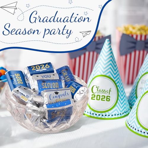 Graduation Candy Bar Wrappers - 180 Blue & Gold Stickers