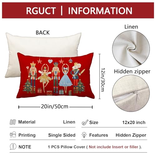 Nutcracker Christmas Pillow Cover 12x20 Inch, Faux Linen Holiday Cushion Case