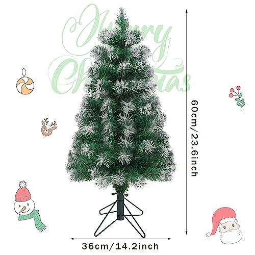Mini Artificial Christmas Tree 2Ft with Snow Flocking, Green Xmas Tree with Metal Stand