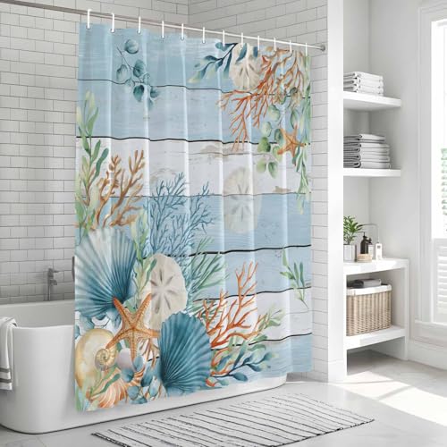 Picpeak Ocean Shells & Coral Shower Curtain, 72"x72" Waterproof Fabric