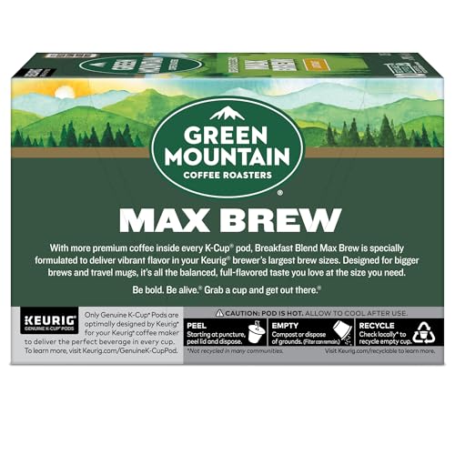 Green Mountain Coffee Roasters Breakfast Blend Max Brew, Single Serve Keurig K-Cup Pods, Light Roast Coffee, 60-Count Box (6 Packs of 10)