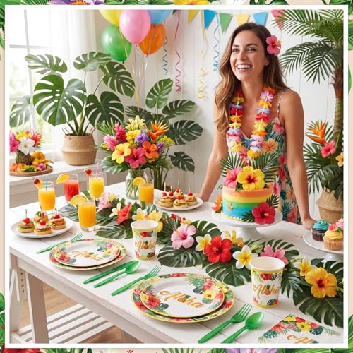 Hawaiian Party Supplies Set - 175 Pcs Tropical Tableware for 25 Guests