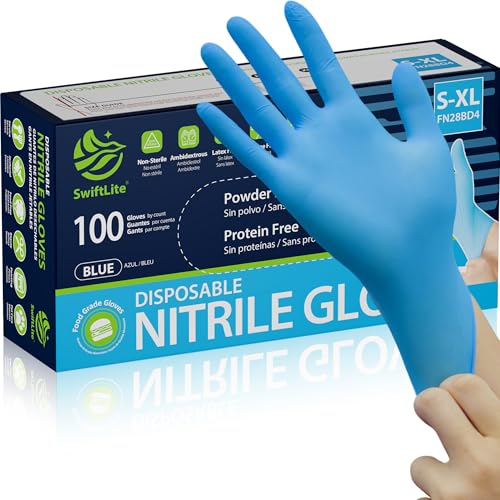 SWIFTLITE Blue Nitrile Disposable Gloves - Latex Free, Food Safe - Large, 100pk