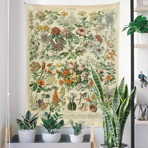 Vintage Botanical Flowers Tapestry Long Vertical Wall Hanging 48"x36"