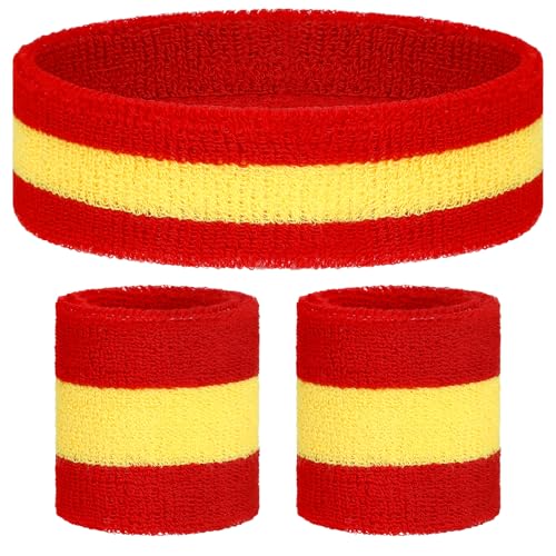 3 Pack Neon Sweatbands Set 80s Wristband and Headband Color War Accessories Sports Sweatbands for Party Halloween