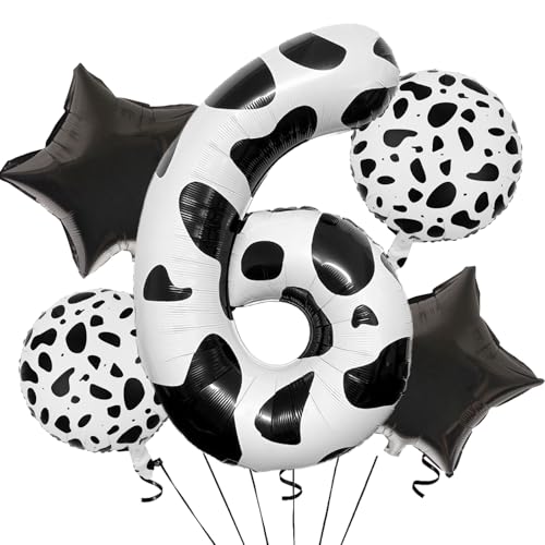 Cow Print Number 6 Balloon Set for 6th Birthday Party Decorations