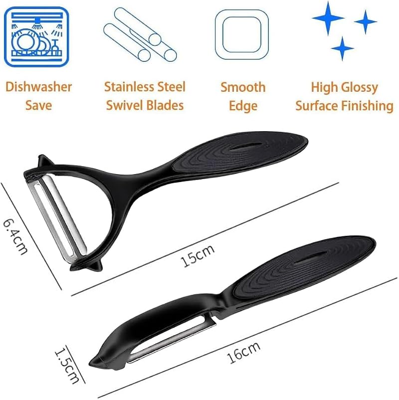Marouom Premium Vegetable Peeler Set - Black Ergonomic Handle, 2PCS