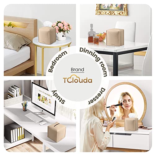 Beige PU Leather Tissue Box Cover Holder for Home & Office