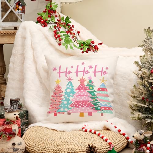 Watercolor Christmas Tree Pillow Cover 18x18 Inch Farmhouse Holiday Decor