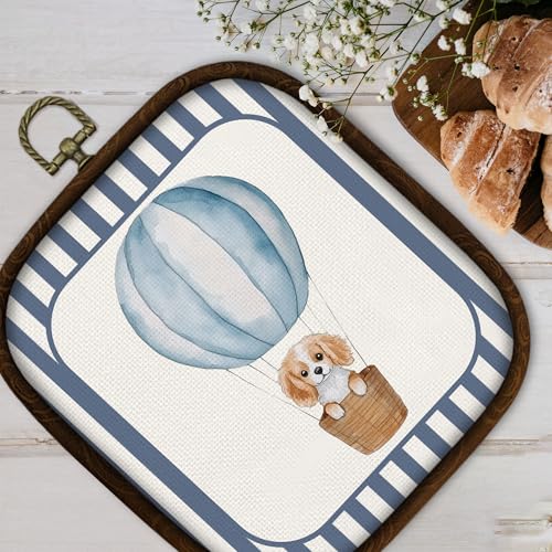 Vintage Hot Air Balloon Dog Nursery Wall Art Framed Canvas Print 5.7x6.5