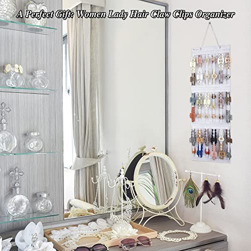 PACMAXI Gray Hanging Claw Clips Organizer for Women Hair Accessories Storage
