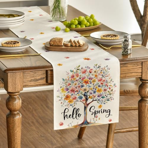 Artoid Mode Bloom Flower Tree Spring Table Runner 13x60 Inch Beige Home Decor
