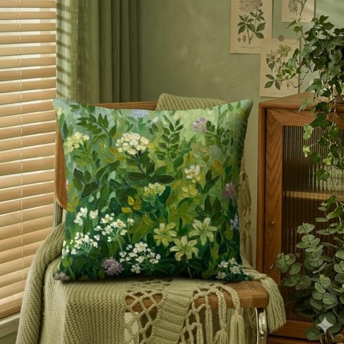 Green 18x18 Pillow Covers Set of 2 Farmhouse Floral Decorative Throw Pillows