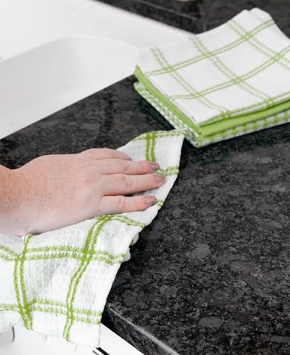 T-Fal 100% Cotton Waffle Dish Cloths, 12"x13" Kitchen Towels - Green, 8-Pack