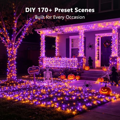 RGB Wi-Fi Smart String Lights - 100 LED 33 Ft Orange & Purple Halloween Lighting with USB-C