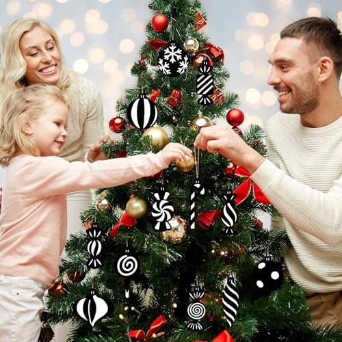 Wooden Christmas Tree Ornaments 24Pcs Candy Lollipop Hanging Decor Black
