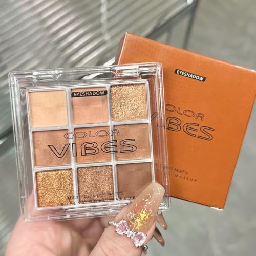 URQT Golden Caramel Eyeshadow Palette – 9 Warm Bronze & Nude Brown Shades