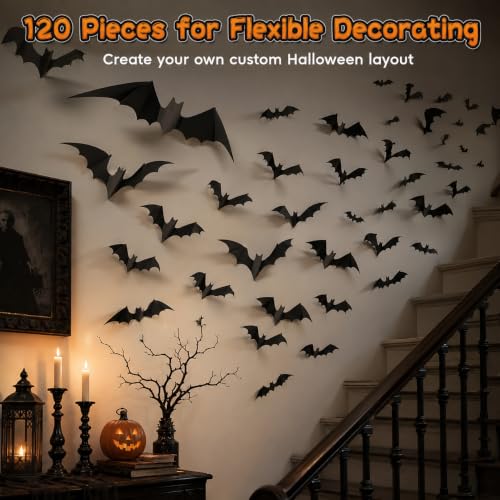 120pcs 3D Bat Wall Decor for Halloween | Scary Indoor & Outdoor Decorations