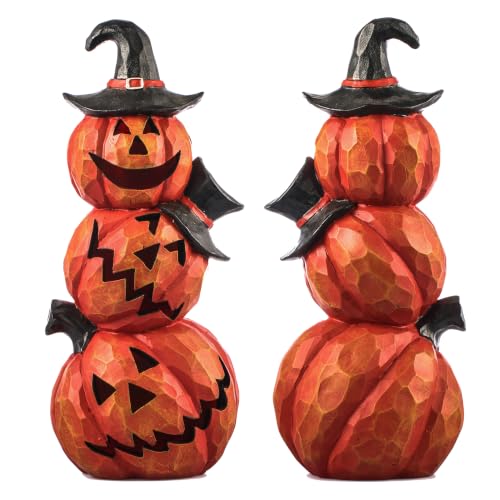 Light Up Evil Pumpkin Halloween Decoration 14 Inch Jack O' Lantern with Orange Hat Variation