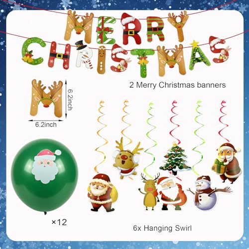 Merry Christmas Decoration Set - Banner & Hanging Swirls
