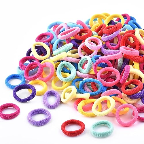 ROTDAM 100PCS Soft Cotton Mini Hair Ties - Seamless Rainbow Toddler Hair Bands