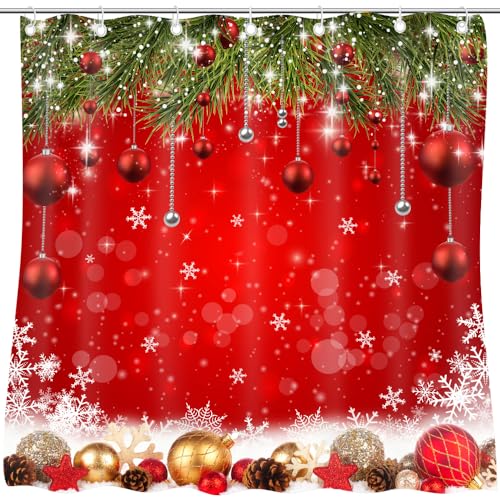 CapiSco Christmas Shower Curtain Set 72x72 Inches Waterproof Holiday Bathroom Decor with Hooks