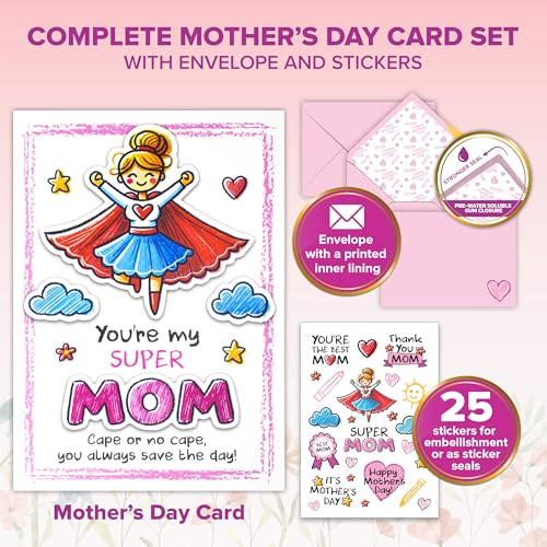 5x7 Mother's Day Card from Kids with Matching Envelope & Stickers