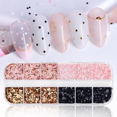 Holographic 3D Heart Nail Glitter Sequins 12-Grid Manicure Set