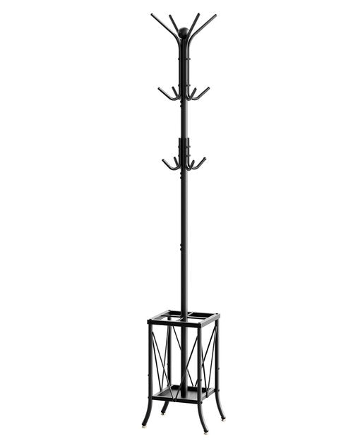 CHOEZON Coat Rack Freestanding, Coat Rack with Umbrella Holder, Entryway Hanger Stand with12 Hooks, Metal Hall Tree for Bags, Coats, Hats, Entryway, Hallway, Living Room, Bedroom, Office Black TYM01BB