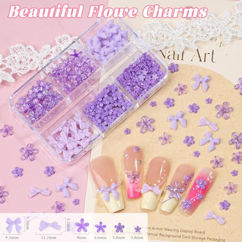 3D Bow & Flower Nail Charms Kit with Rhinestones and Pearls, 4 Boxes