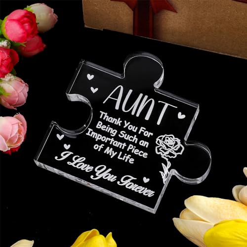 Aunt Acrylic Puzzle Plaque Gift - Best Aunt Ever Birthday & Christmas Present from Niece Nephew, 3.5 x 3.9 Inch Desk Decoration