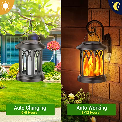 Black 4 Pack Solar Lanterns Outdoor Lights Flickering Flame Waterproof Yard Decor
