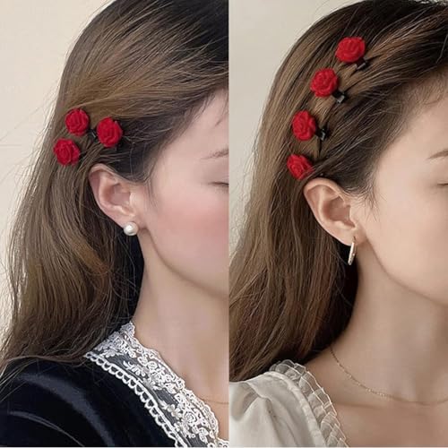 ASVNRES Red Rose Hair Clips 10-Pack Mini Flower Hair Barrettes and Pins