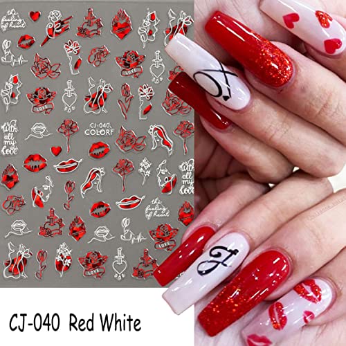 KASUWA Valentine's Day 3D Self-Adhesive Nail Art Stickers Decals