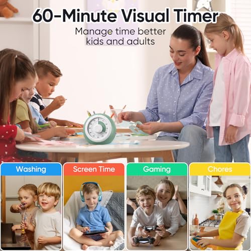 Nixroork Green 60-Minute Visual Timer for Kids Silent Countdown Clock
