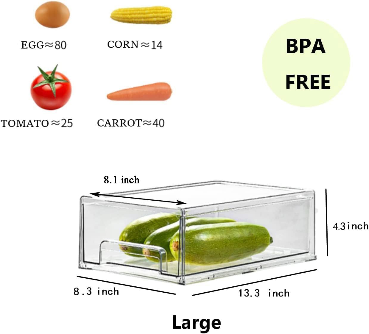 Mano Clear Refrigerator Drawer Organizers - Stackable Plastic Storage Bins for Kitchen & Pantry (2-Pack, Large)
